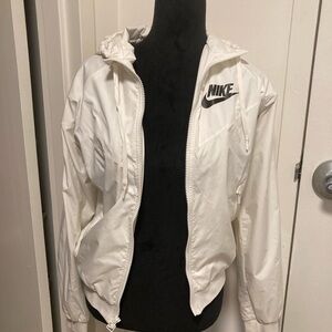 Nike White Hooded Windbreaker with Black Swoosh